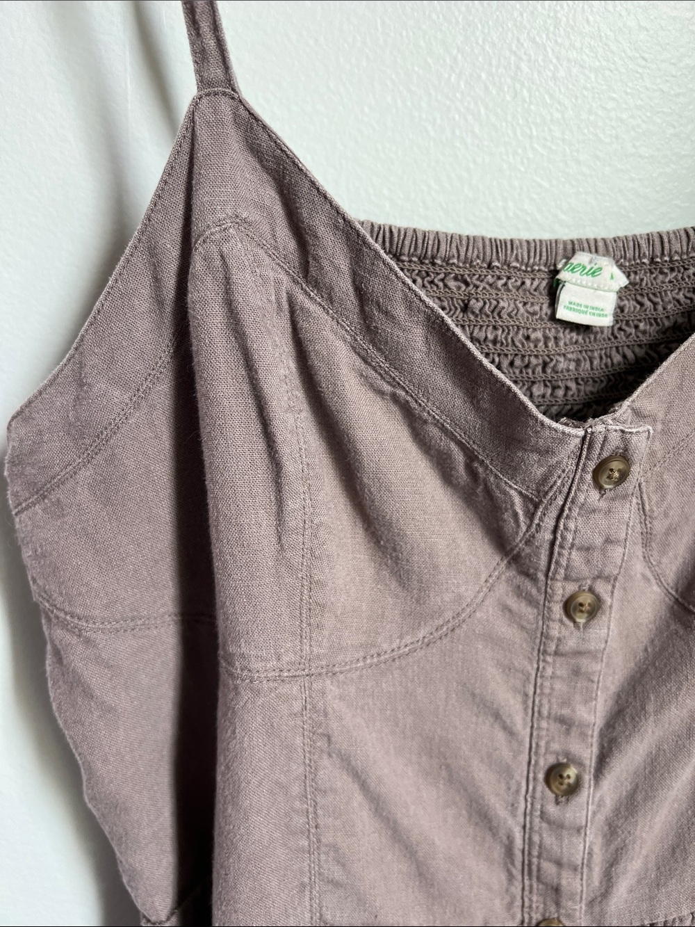Aerie | Tie-Shoulder Button-Front Womenâs Linen Blend Camisole Top Taupe Size M - Picture 6 of 17
